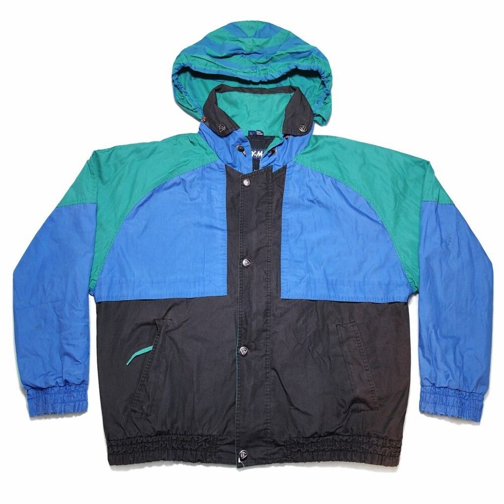 Vintage Mighty-Mac Colorblock Windbreaker Jacket Hooded 90s Mens L